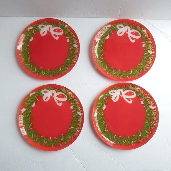 Set of 4 Holiday Wreath Dessert/Salad/Cookie Plates - Picture 1 of 5